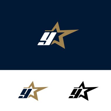 Star tasarım öğesi Y harfi logo şablonu. Vektör çizim. Kurumsal marka kimliğini