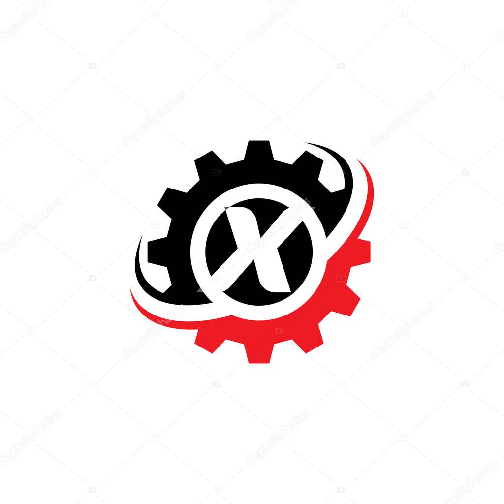 Letter X Gear Logo Design Template