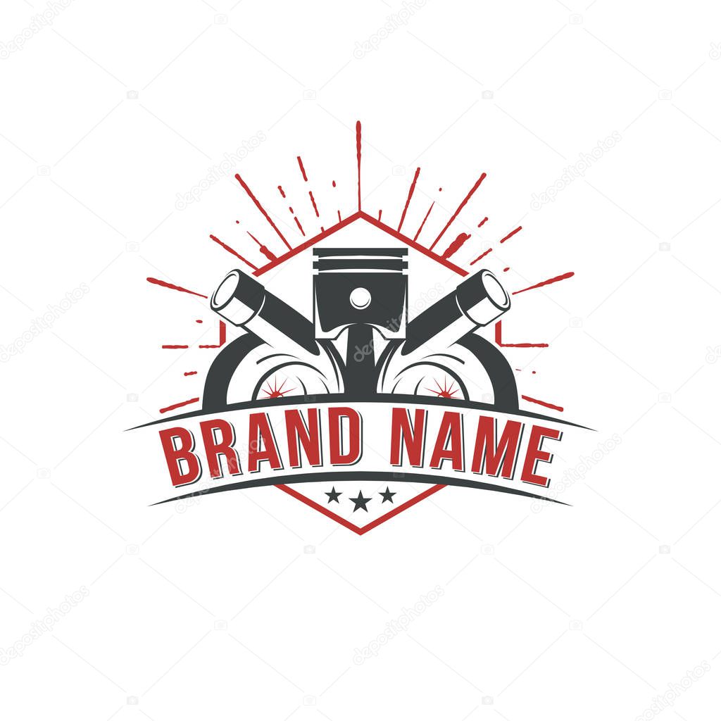 Automotive performance badges logo with turbocharger and piston