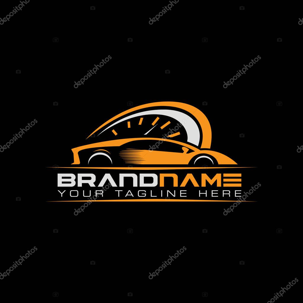 Sport car with tachometer logo. Auto performance logo