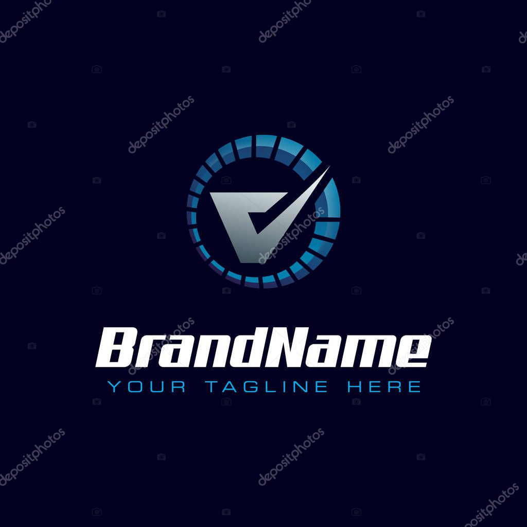 Letter V spedometer logo. Tachometer speed logo