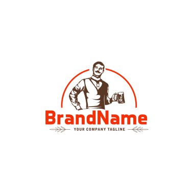 zanaat bira vektör etiket tasarım şişe tutan genç hipster adam. Bira, barlar, brasseries, logo ve rozet şablon demlemek evler ve bira barları
