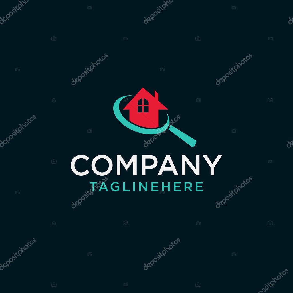 Home search logo - house with window and chimney and magnifier symbol. Estate agency, realty and real property vector icon.