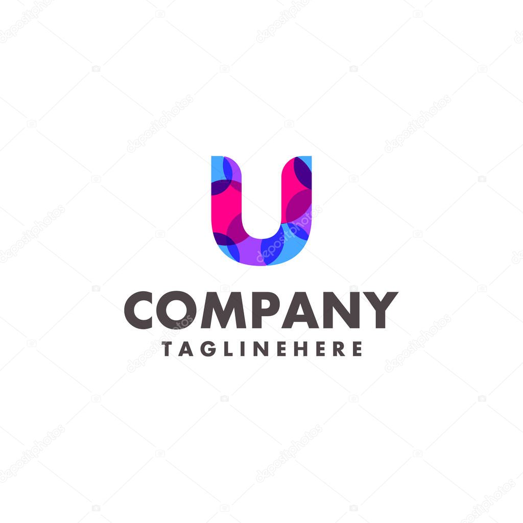 abstract colorful letter U logo design for business company with modern neon color