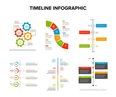 Zaman çizelgesi infographics düz stil, iş akışı veya işlem diyagramı, akış şeması, vektör çizim kümesiyle Tasarla