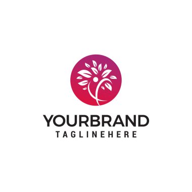 Fitness Beslenme tasarım şablonu izole soyut adam figürü ile bitki yaprakları