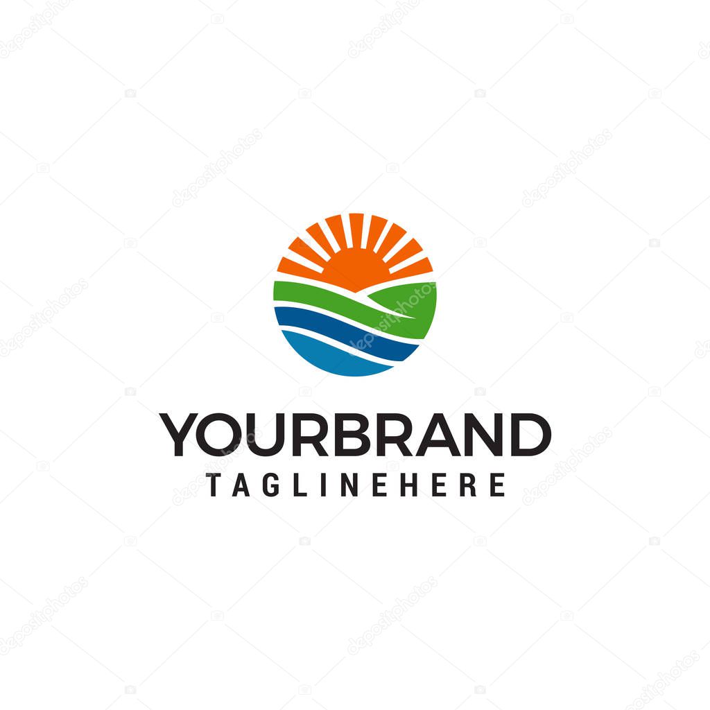 Farmland logo template. meadow sun circle Logo. Agriculture illustration designs concept template