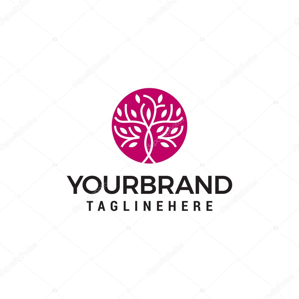 Tree with leaves in a circle, tree simple Logo designs concept template
