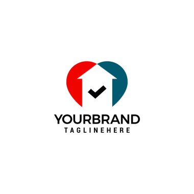 Love house onay işareti logo tasarım konsepti şablon vektör