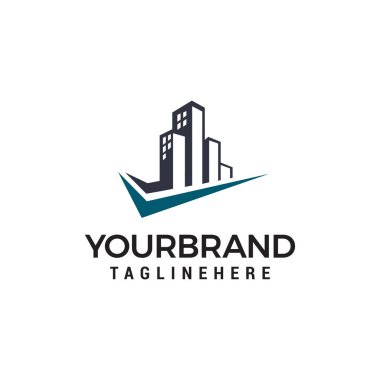 şehir bina onay işareti logo tasarım kavramı şablon vektör