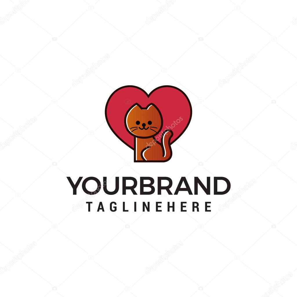 Cat with heart logo design concept template vector