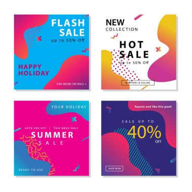 Akışkan gradyan şekiller kompozisyon grafik elemanı ile sosyal medya sonrası şablonu toplama