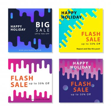 Yuvarlak modern dinamik şekiller grafik elemanı ile kare sosyal medya sonrası şablonkoleksiyonu