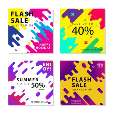 Yuvarlak modern dinamik şekiller grafik elemanı ile kare sosyal medya sonrası şablonkoleksiyonu