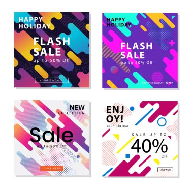 Yuvarlak modern dinamik şekiller grafik elemanı ile kare sosyal medya sonrası şablonkoleksiyonu