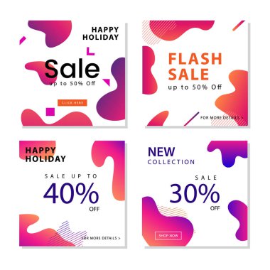 Akışkan gradyan şekiller kompozisyon grafik elemanı ile sosyal medya sonrası şablonu toplama