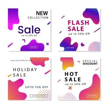 Akışkan gradyan şekiller kompozisyon grafik elemanı ile sosyal medya sonrası şablonu toplama