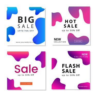 Akışkan gradyan şekiller kompozisyon grafik elemanı ile sosyal medya sonrası şablonu toplama