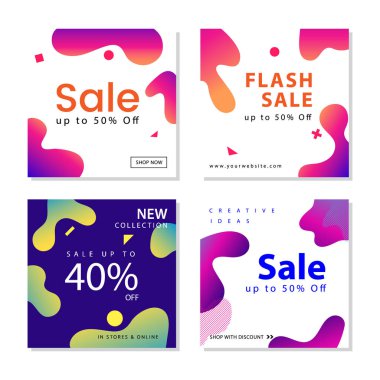 Akışkan gradyan şekiller kompozisyon grafik elemanı ile sosyal medya sonrası şablonu toplama