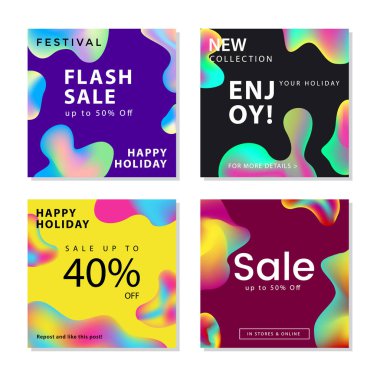 Akışkan gradyan şekiller kompozisyon grafik elemanı ile sosyal medya sonrası şablonu toplama