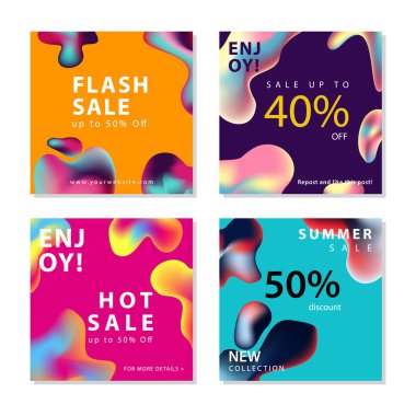 Akışkan gradyan şekiller kompozisyon grafik elemanı ile sosyal medya sonrası şablonu toplama