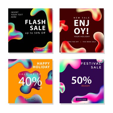 Akışkan gradyan şekiller kompozisyon grafik elemanı ile sosyal medya sonrası şablonu toplama