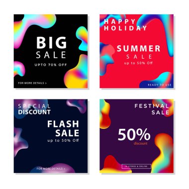 Akışkan gradyan şekiller kompozisyon grafik elemanı ile sosyal medya sonrası şablonu toplama