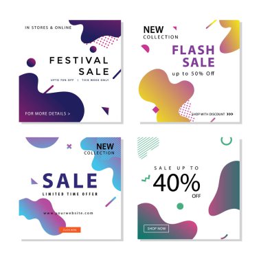 Akışkan gradyan şekiller kompozisyon grafik elemanı ile sosyal medya sonrası şablonu toplama