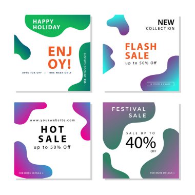 Akışkan gradyan şekiller kompozisyon grafik elemanı ile sosyal medya sonrası şablonu toplama