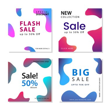 Akışkan gradyan şekiller kompozisyon grafik elemanı ile sosyal medya sonrası şablonu toplama