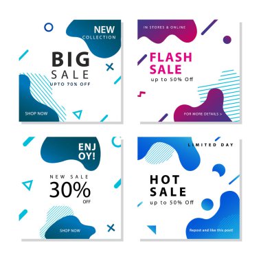 Akışkan gradyan şekiller kompozisyon grafik elemanı ile sosyal medya sonrası şablonu toplama