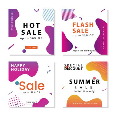 Akışkan gradyan şekiller kompozisyon grafik elemanı ile sosyal medya sonrası şablonu toplama