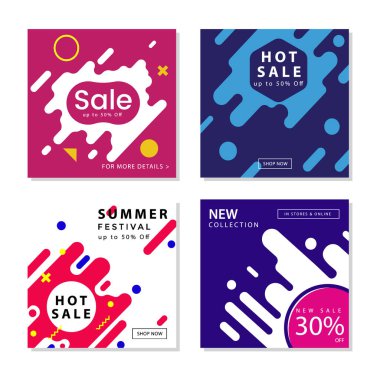 Yuvarlak modern dinamik şekiller grafik elemanı ile kare sosyal medya sonrası şablonkoleksiyonu