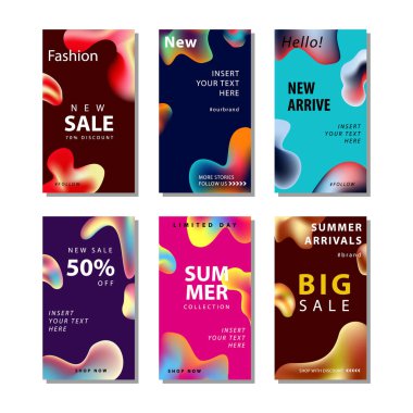 sıvı gradyan elemanı ile satış afiş arka plan ayarlayın. Afiş satışı, sunum, sosyal medya hikayeleri, hikaye, promosyon, el ilanı, poster ve broşür için uygundur