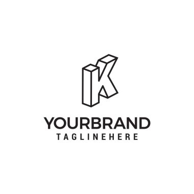 K harfi logosu 3d isometrik çizgiler geometrik şekil şablon tasarım vektörü