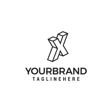 Mektup X logo 3d isometrik çizgiler geometrik şekil şablon tasarım vektörü