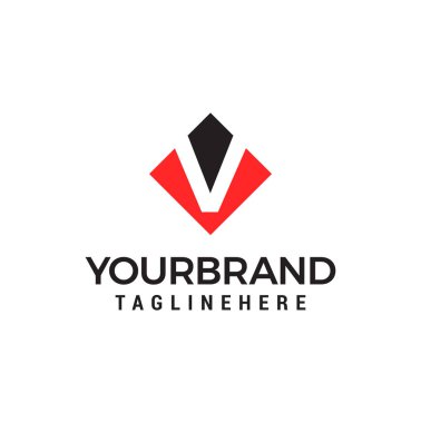 mektup V negatif alan kare logo vektör tasarım şablonu
