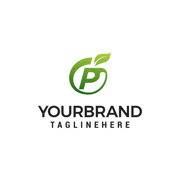 P logo lettera iniziale modello vettoriale con foglia di frutta logo modello di concetto di progettazione — Vettoriale Stock