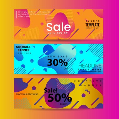 Modern Renkli sıvı elemanı web şablonu ile yatay afiş ayarlayın. Modern düz malzeme tasarımı