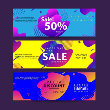 Modern Renkli sıvı elemanı web şablonu ile yatay afiş ayarlayın. Modern düz malzeme tasarımı