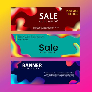 Yatay afiş seti için vektör tasarımı, degradeli Renkli sıvı şekilli web afişleri.