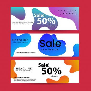 Soyut modern grafik sıvı afiş seti. Dinamik dalgalar farklı renkli sıvı formları. Akan sıvı şekilli yalıtılmış şablonlar.