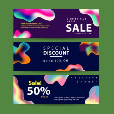 Soyut modern grafik sıvı afiş seti. Dinamik dalgalar farklı renkli sıvı formları. Akan sıvı şekilli yalıtılmış şablonlar.