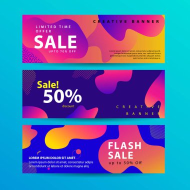 Soyut modern grafik sıvı afiş seti. Dinamik dalgalar farklı renkli sıvı formları. Akan sıvı şekilli yalıtılmış şablonlar.