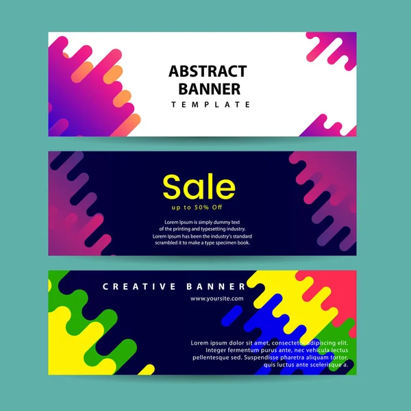 Bandeiras de movimento abstratas. Composição de formas geométricas coloridas. Design moderno. conjunto de banners geométricos vetoriais . — Vetor de Stock