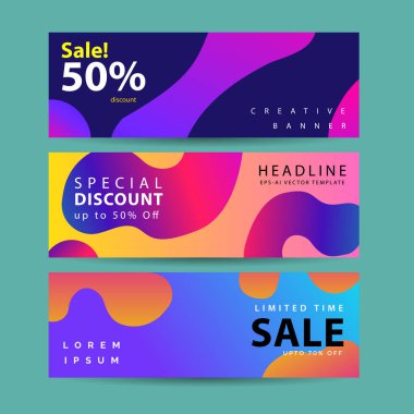 Soyut modern grafik sıvı afiş seti. Dinamik dalgalar farklı renkli sıvı formları. Akan sıvı şekilli yalıtılmış şablonlar.