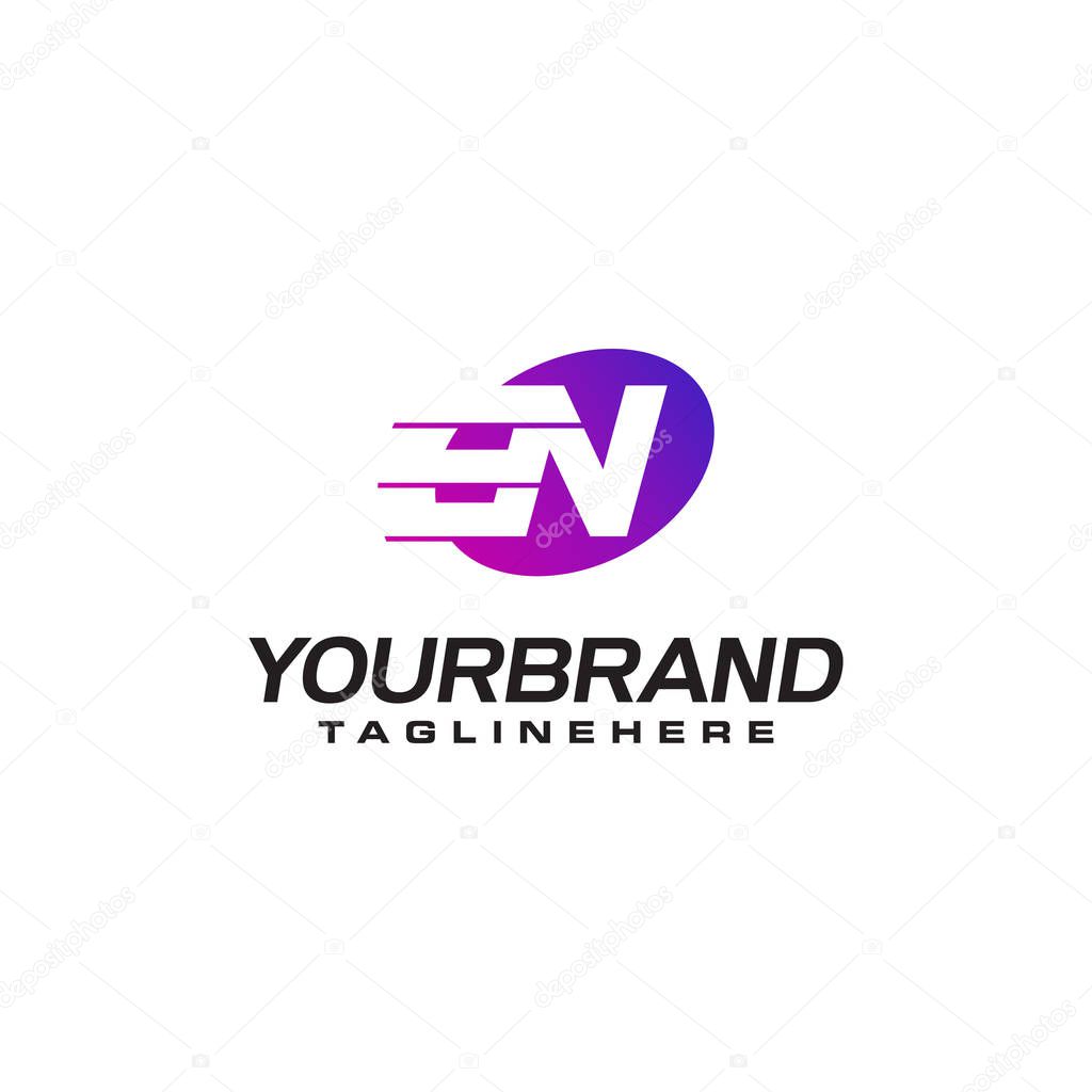 Abstract letter N logo with fast speed lines fast speed moving delivery concept design