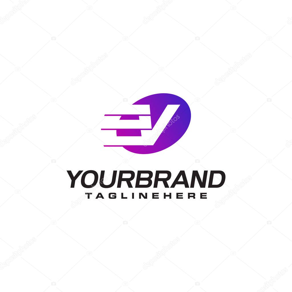 Abstract letter V logo with fast speed lines fast speed moving delivery concept design