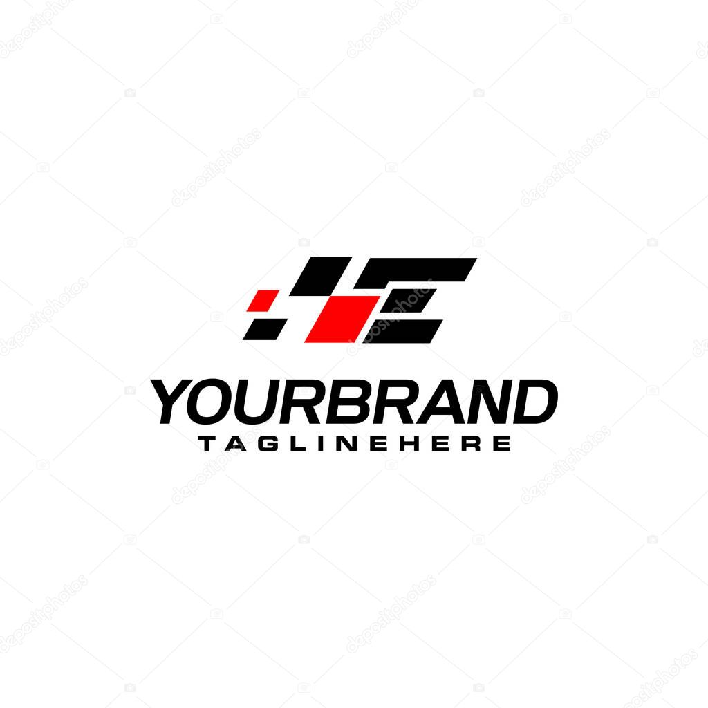 Auto speed letter E with race element logo template vector