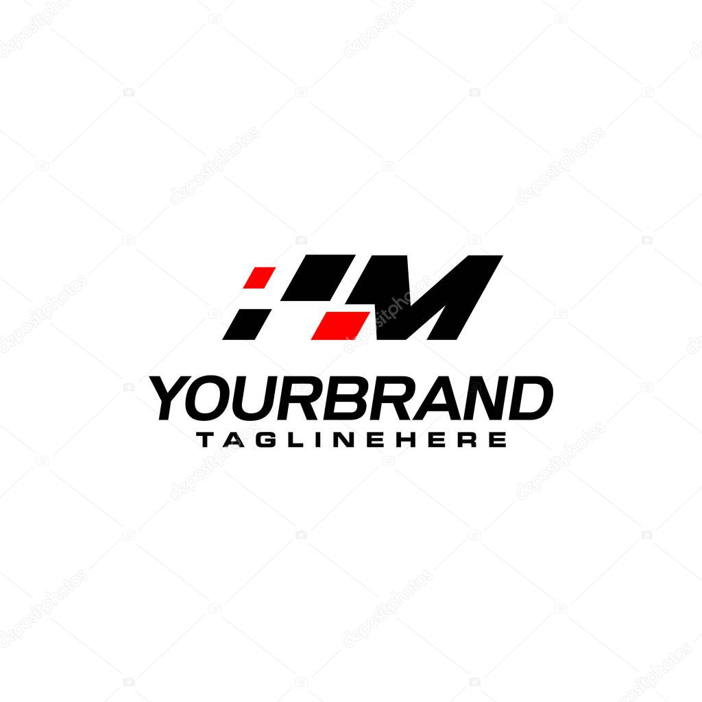 Auto speed letter M with race element logo template vector